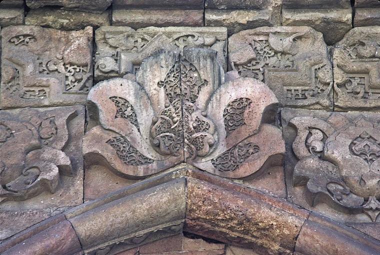 Divriği Ulu Camii taç kapısındaki taş oyma bitki motiflerinin yakın görünümü